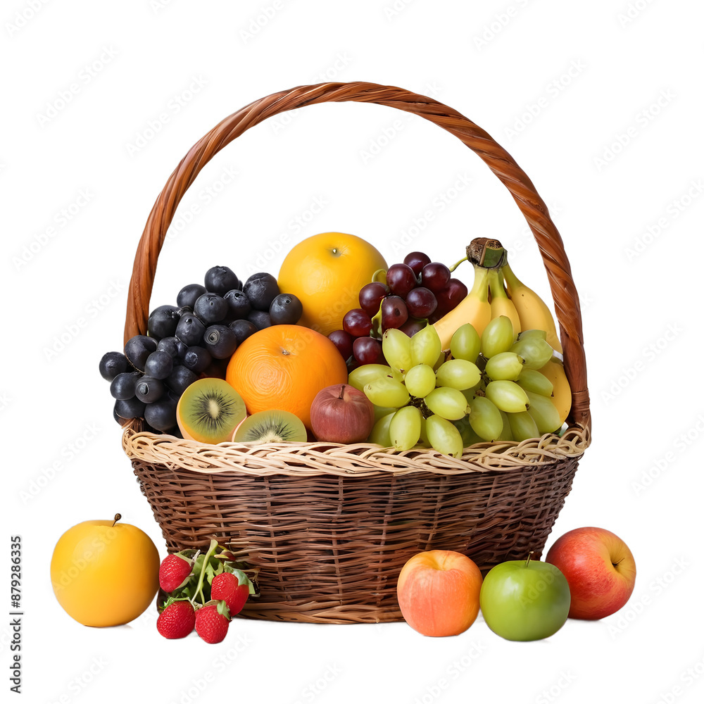 Different Fruits in a Basket isolated on transparent background Different Fruits in a Basket isolated on transparent background