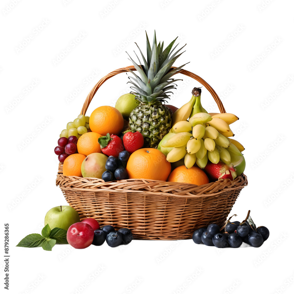 Different Fruits in a Basket isolated on transparent background Different Fruits in a Basket isolated on transparent background