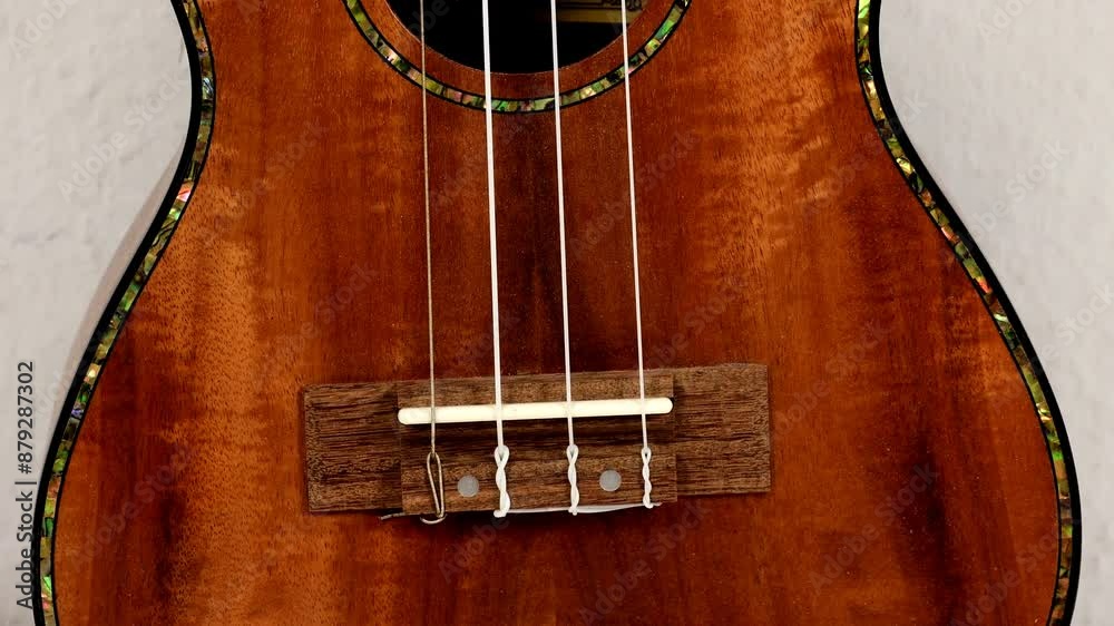 Ukulele with camera tilt upwards, closeup Ukulele with camera tilt upwards, closeup