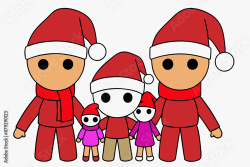Cute Christmas Animal Family Clipart with Santa Hat and Scarf Vector Illustration