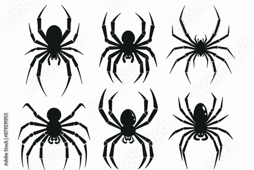 Set of black spider silhouettes, spider icons, vector spiders