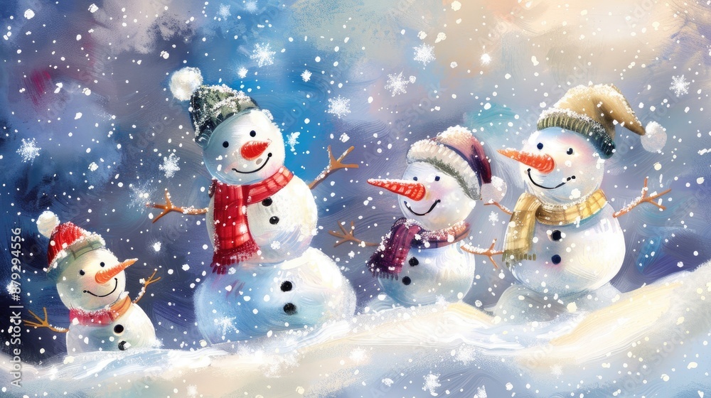 Snowy winter greeting card featuring snowmen Snowy winter greeting card featuring snowmen