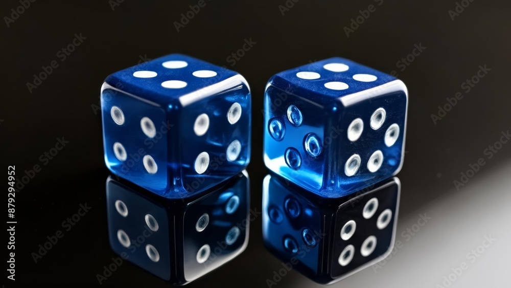 Two blue dice with white pips ready to roll Two blue dice with white pips ready to roll