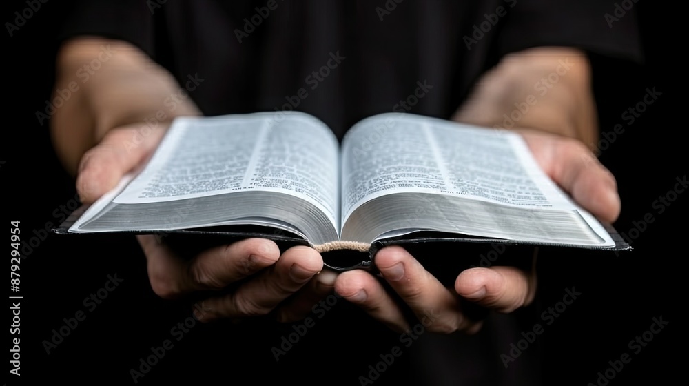 A man wearing a grey suit holds an open book in his hands. The book is open to a page full of text, and the man's fingers are visible on the pages A man wearing a grey suit holds an open book in his hands. The book is open to a page full of text, and the man's fingers are visible on the pages