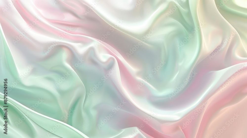 Obraz premium A captivating liquid design with smooth, flowing lines in pastel shades of light pink, mint green, and powder blue, evoking the gentle movements of water and creating a serene, tranquil atmosphere.
