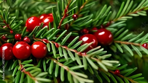  Vibrant Christmas tree with red berries and lush green needles