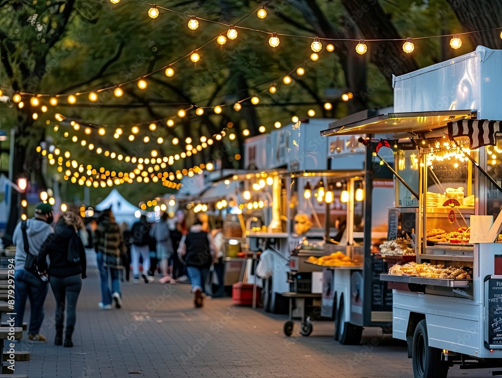 Evening Street Food Market Under Twinkling Lights