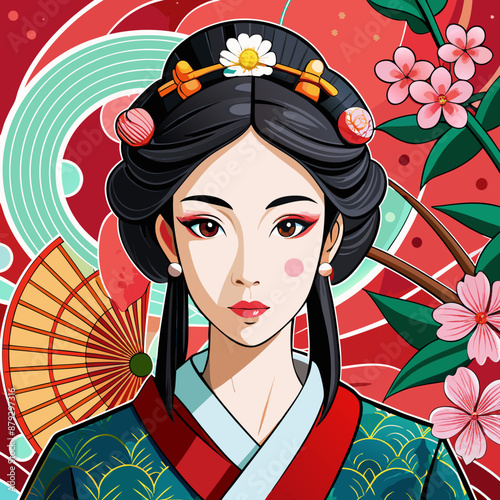 vector illustration of japanese woman geisha