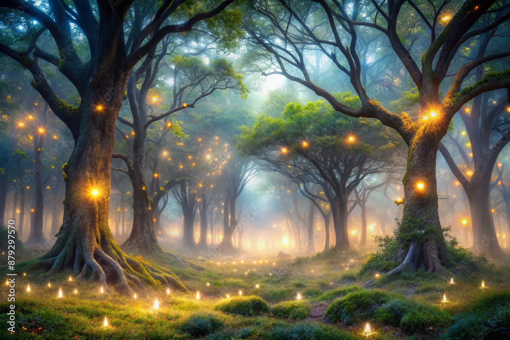 Whispers of magic fill the air as soft, shimmering particles illuminate a serene, misty forest, casting an ethereal glow on the ancient trees. Whispers of magic fill the air as soft, shimmering particles illuminate a serene, misty forest, casting an ethereal glow on the ancient trees.