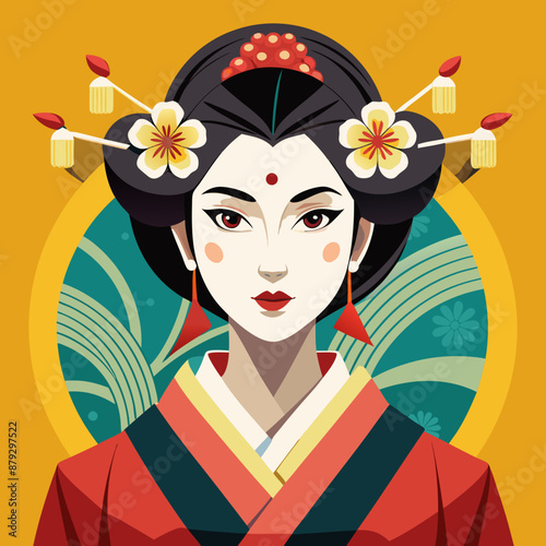 vector illustration of japanese woman geisha
