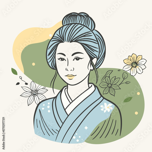 vector illustration of japanese woman geisha