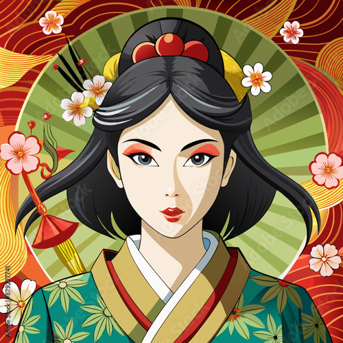 vector illustration of japanese woman geisha