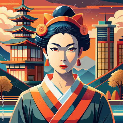 vector illustration of japanese woman geisha