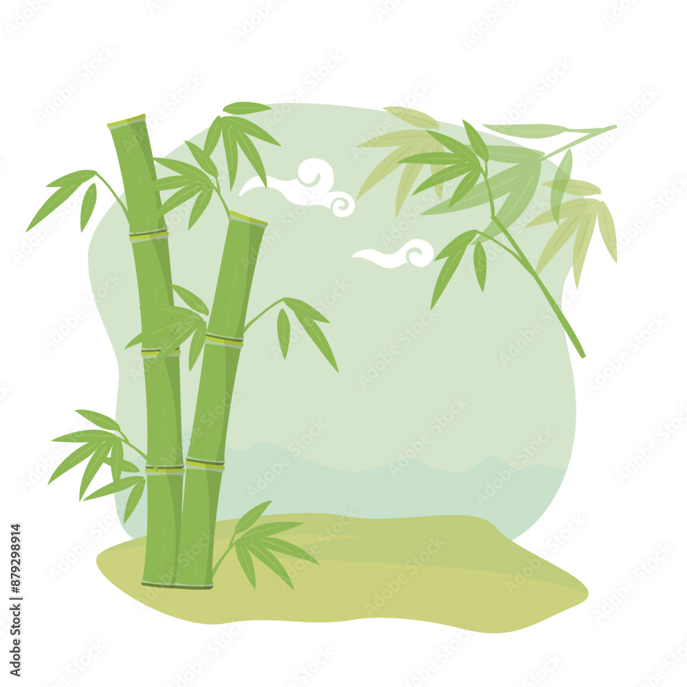 Naklejka premium Vector hand drawn green bamboo illustration