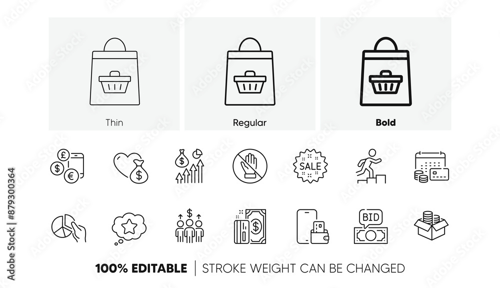 Money calendar, Bid offer and Corrupt line icons. Pack of Online buying, Currency rate, Loyalty star icon. Meeting, Money box, Pie chart pictogram. Leader run, Donation, Payment. Sale. Vector Money calendar, Bid offer and Corrupt line icons. Pack of Online buying, Currency rate, Loyalty star icon. Meeting, Money box, Pie chart pictogram. Leader run, Donation, Payment. Sale. Vector