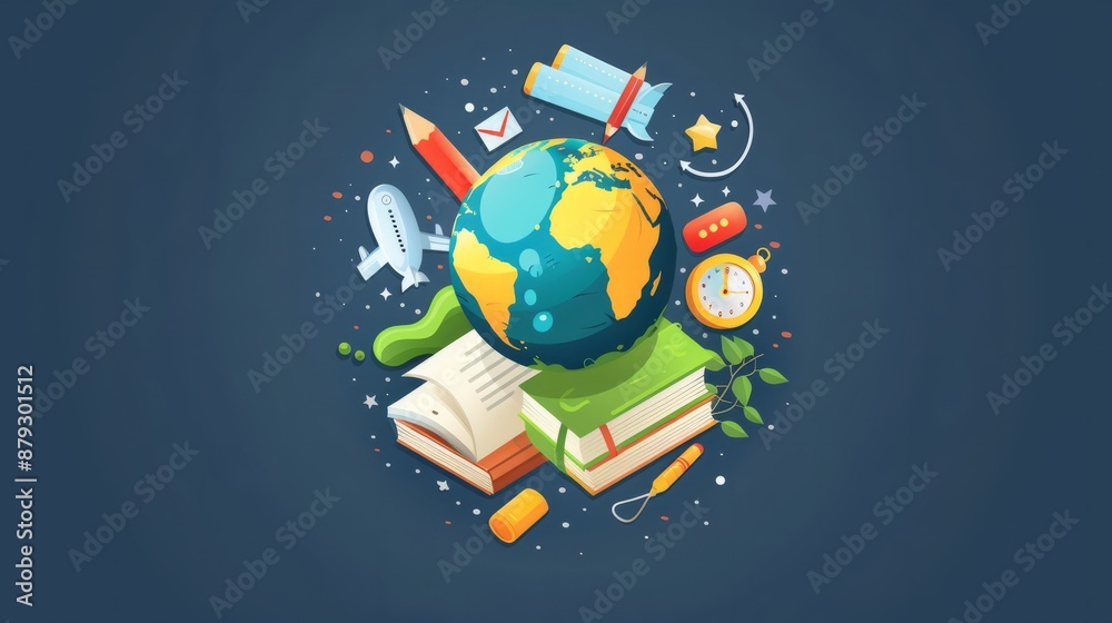 Fototapeta premium Logo design for with a globe surrounded by educational elements