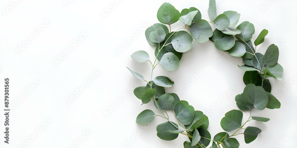 Eucalyptus wreath flat lay on white background with space for text. Concept Flat Lay Photography, Eucalyptus Wreath, White Background, Minimalist Design, Copy Space Eucalyptus wreath flat lay on white background with space for text. Concept Flat Lay Photography, Eucalyptus Wreath, White Background, Minimalist Design, Copy Space