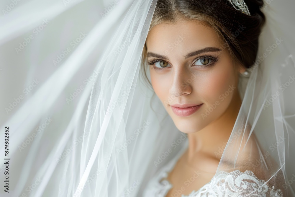 Portrait of a beautiful bride wearing her wedding dress and veil Portrait of a beautiful bride wearing her wedding dress and veil