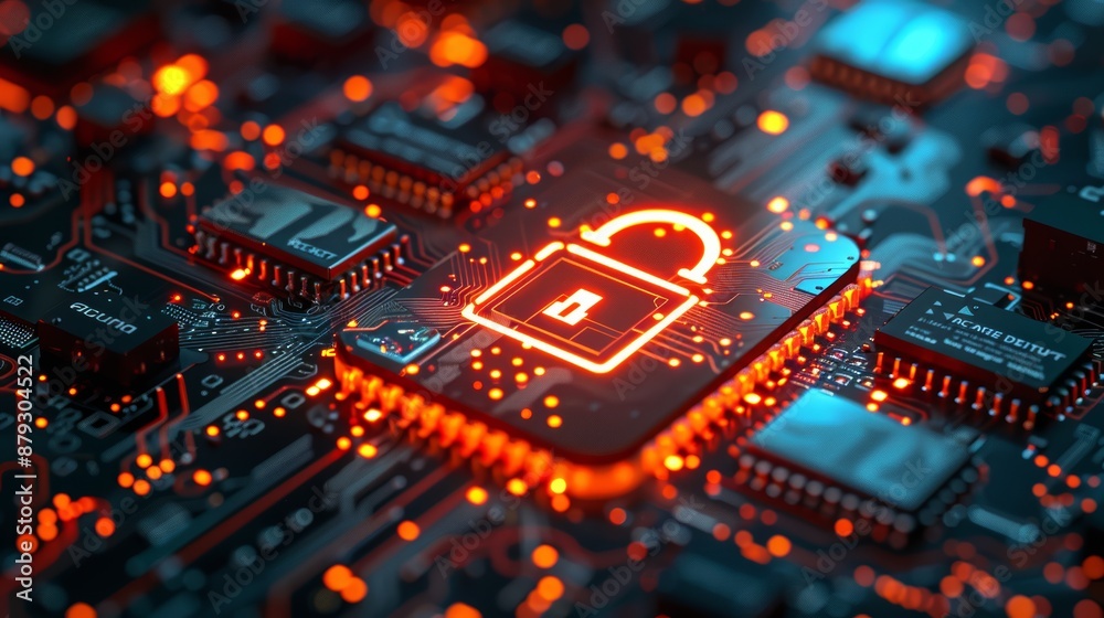A glowing unlock icon on a computer screen, representing secure data access A glowing unlock icon on a computer screen, representing secure data access