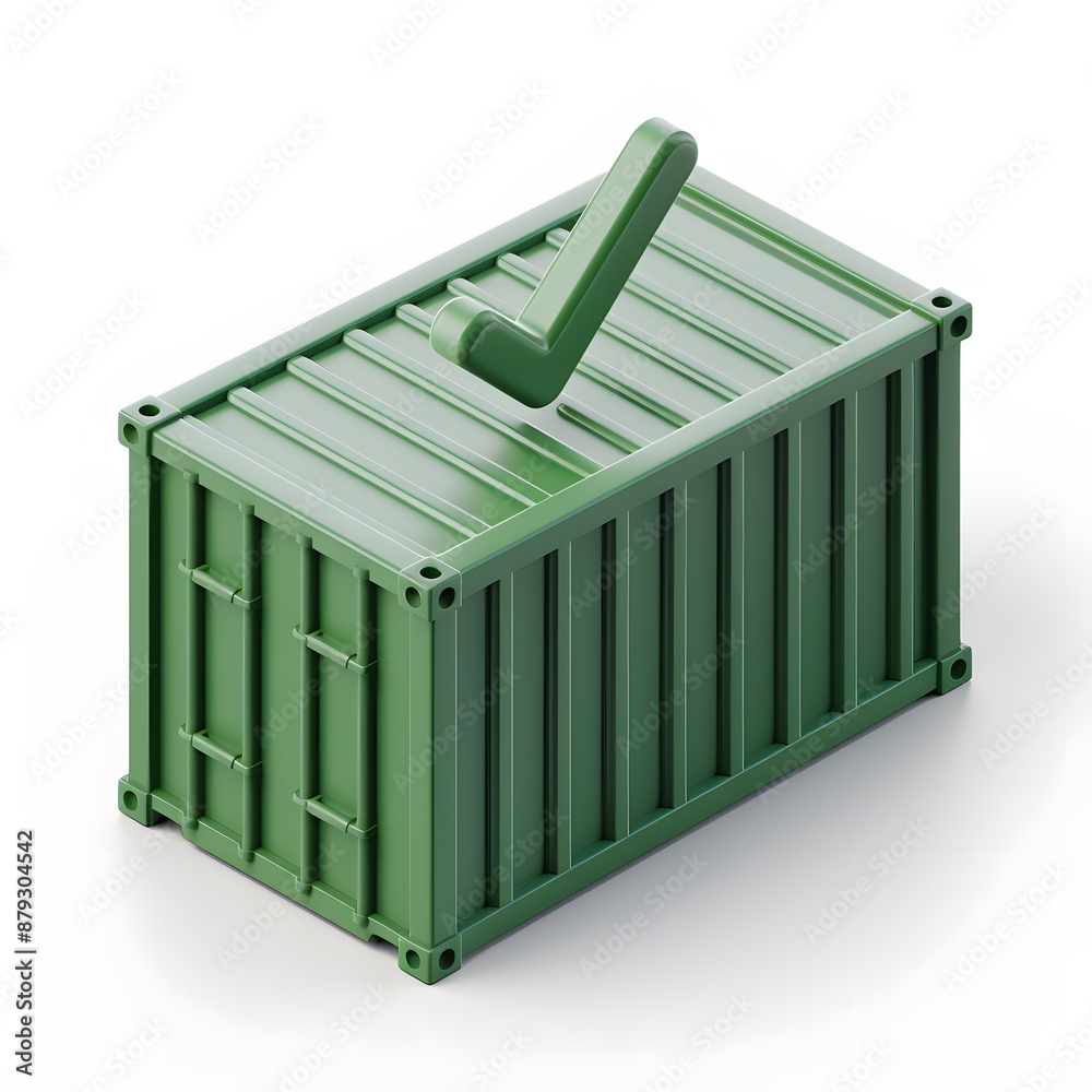 Container With Question Mark 3D rendering of a green shipping container with a check mark symbol on ...