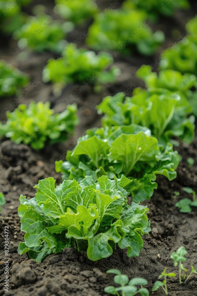 Obraz premium lettuce growing on the site. Selective focus