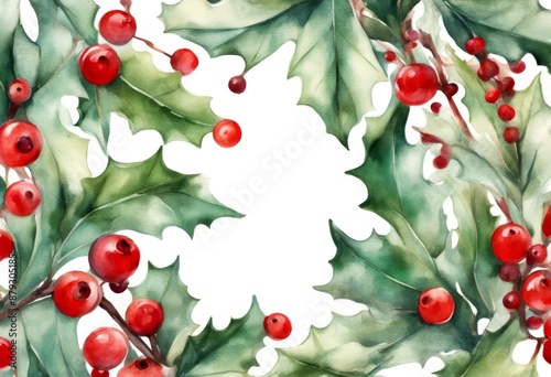 banner christmas watercolor art background invitation treebranch card botanical red holly ilex hand leaves dding emerald painted border bouquet berry berries branches pack illustration