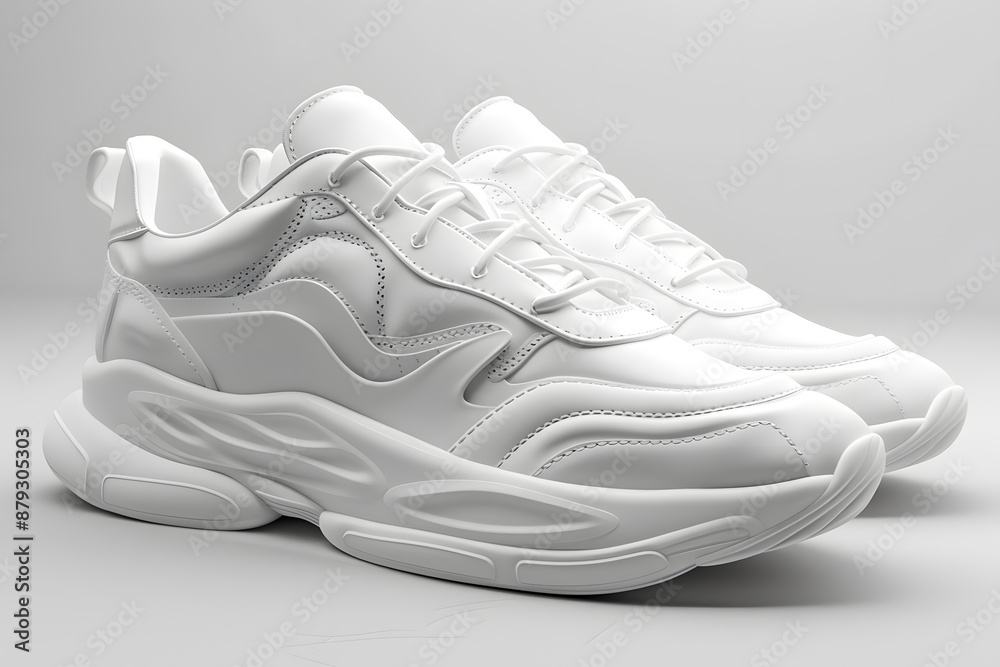3D white model of a pair of sneakers mock up isolated on white background 3D white model of a pair of sneakers mock up isolated on white background