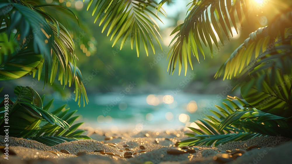 Tropical Palm leaves on the beach. Summer exotic trendy background with place for text Tropical Palm leaves on the beach. Summer exotic trendy background with place for text