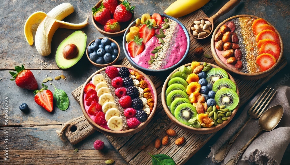 custom made wallpaper toronto digitalDelicious and Healthy Smoothie Bowls with Fresh Fruit and Nuts.