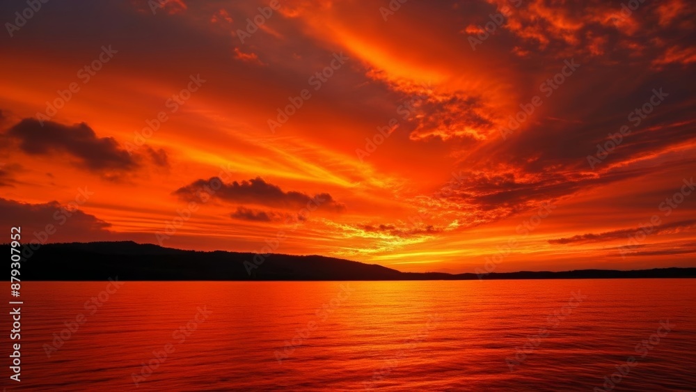 Sunsets fiery embrace on the horizon Sunsets fiery embrace on the horizon