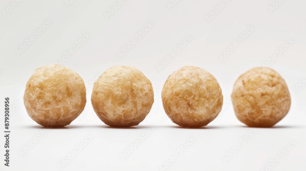Four golden fried cheese balls on white background Four golden fried cheese balls on white background