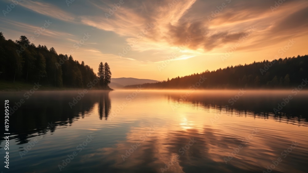Fototapeta premium Tranquil Sunset on a Foggy Lake