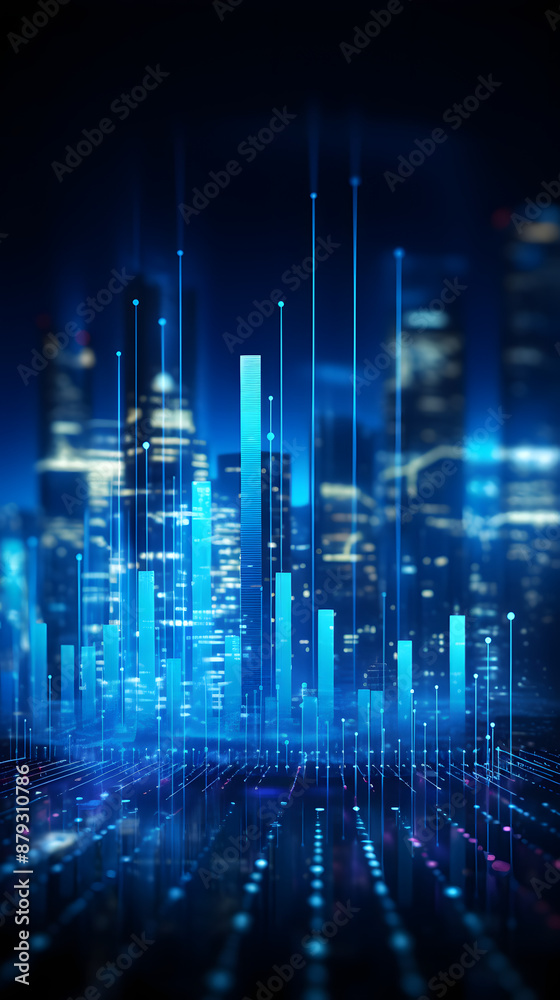 Digital blue business chart hologram graphics poster mobile phone background Digital blue business chart hologram graphics poster mobile phone background