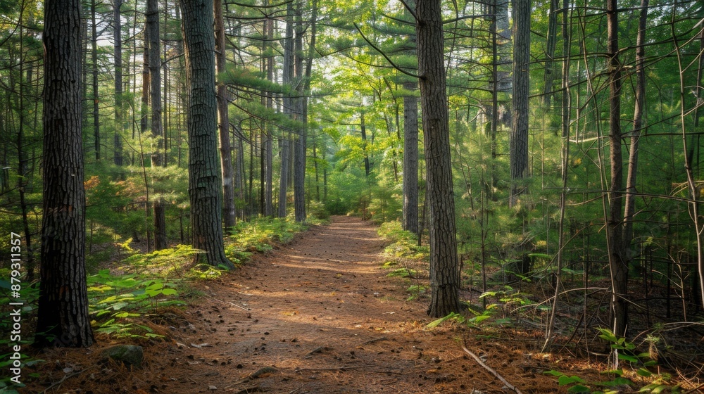 Obraz premium Sunlight Dappled Forest Path.