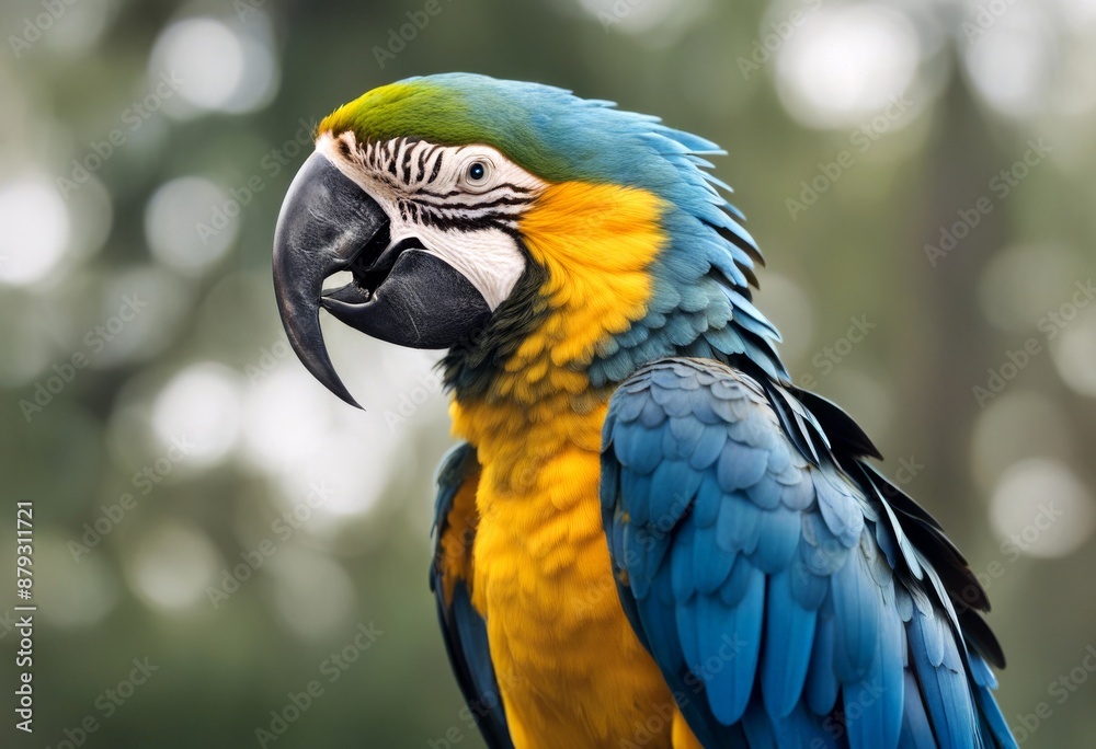 Obraz premium blue parrot png beak macaw pet yellow colourful bird animal arara feather transparent tropical background