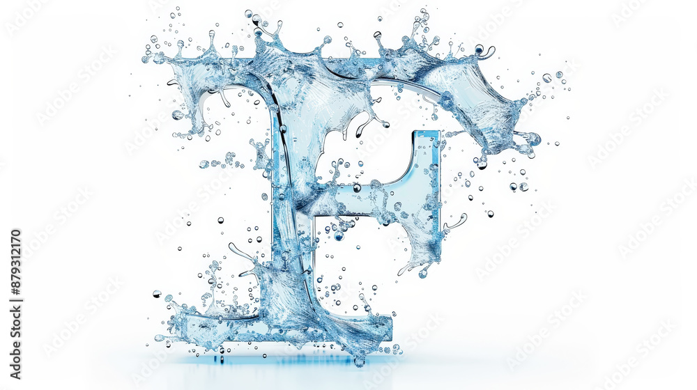 Capital letter F made of blue water splashes or ice on light background. Scrapbook activity. Generative AI Capital letter F made of blue water splashes or ice on light background. Scrapbook activity. Generative AI