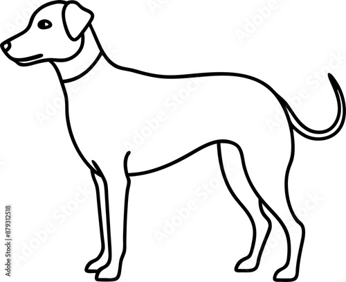 A black and white silhouette of a dog standing tall The dog looks alert and ready for anything