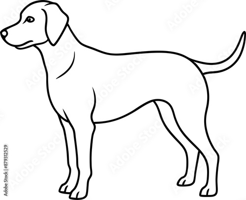 A black and white silhouette of a dog standing tall The dog looks alert and ready for anything