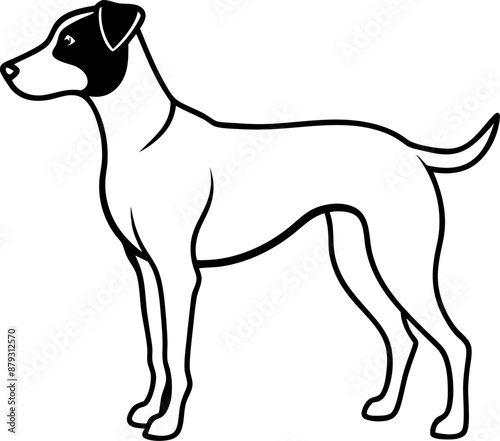 A black and white silhouette of a dog standing tall The dog looks alert and ready for anything