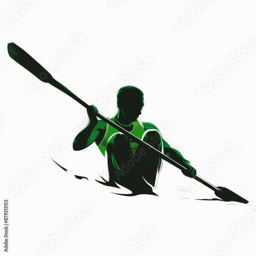 Monochromatic Green Kayaker Silhouette in Dynamic Action Olympic  photo