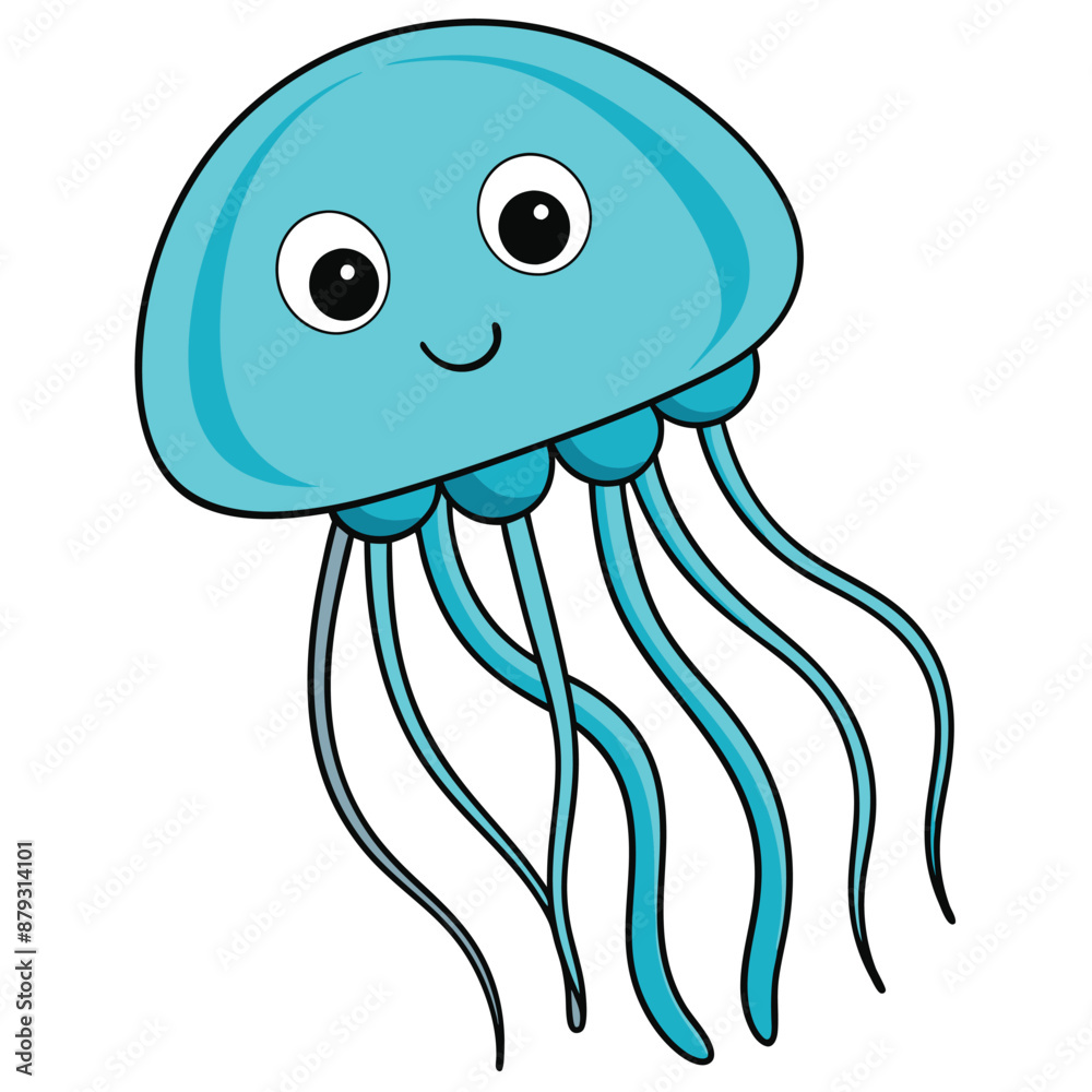 Naklejka premium Cute Freshwater Jellyfish Swims Icon Vector Illustration on White Background