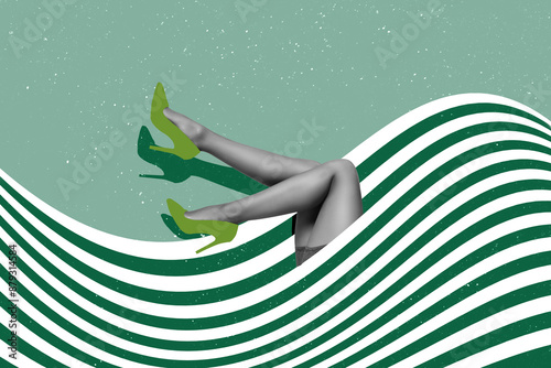 Obraz na płótnie Composite photo collage of attractive smooth woman legs wear heels spa salon skincare depilation procedure isolated on painted background