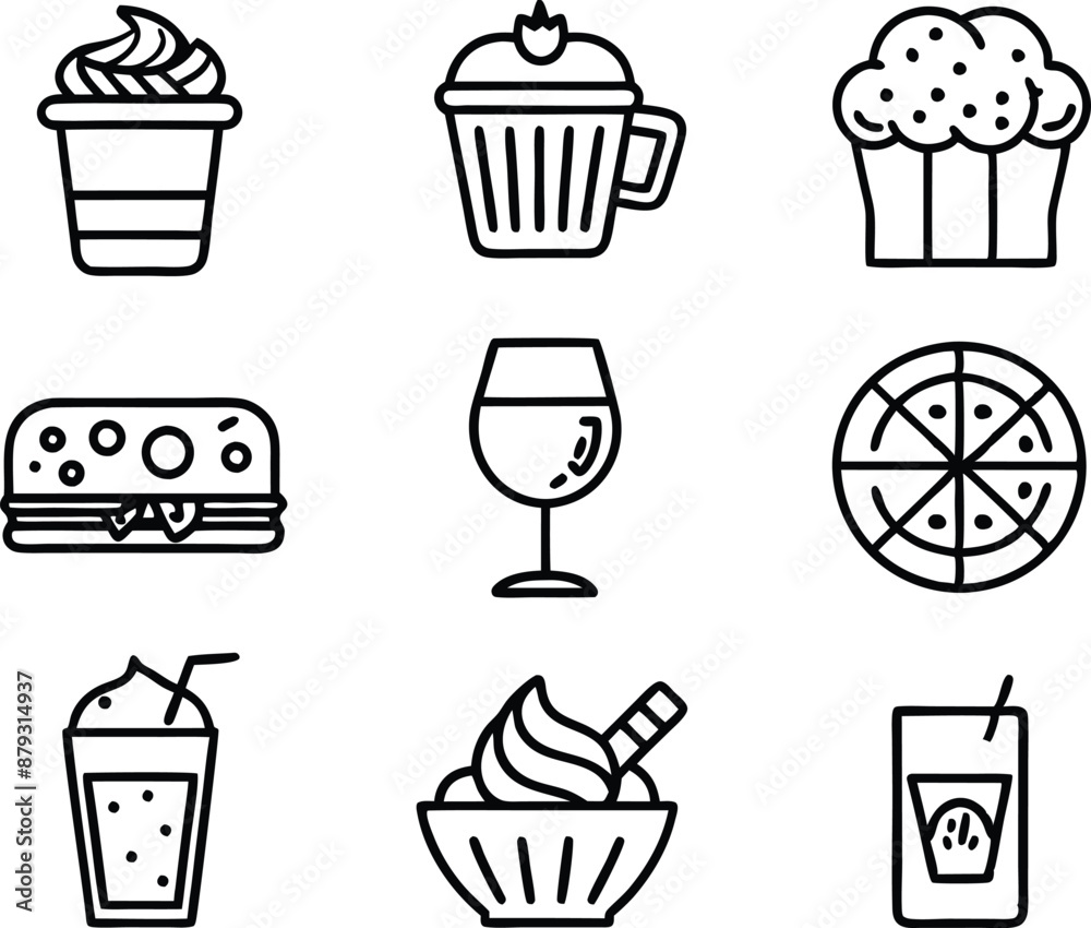 set off food and drink icon line art illustration.food, drink, beverage, restaurant, wine, meal, lunch, breakfas set off food and drink icon line art illustration.food, drink, beverage, restaurant, wine, meal, lunch, breakfas