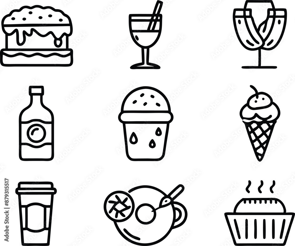 set off food and drink icon line art illustration.food, drink, beverage, restaurant, wine, meal, lunch, breakfas set off food and drink icon line art illustration.food, drink, beverage, restaurant, wine, meal, lunch, breakfas