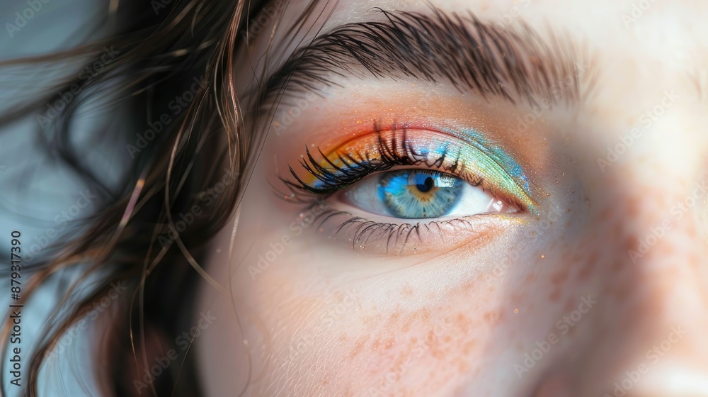 Obraz premium Close-up of woman with rainbow eyeliner eyes