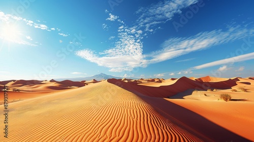 Desert Landscape with Blue Sky and White Clouds.