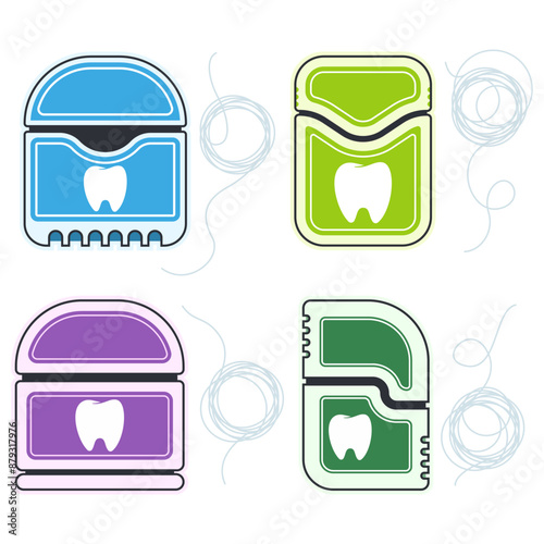 Dental floss vector cartoon set isolated on a white background.