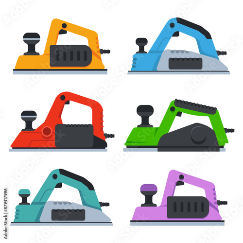 Electric planers vector cartoon set isolated on a white background.