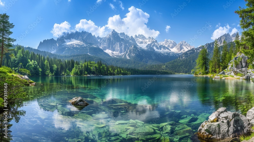 Mountain Lake with Clear Water and Blue Sky. Mountain Lake with Clear Water and Blue Sky.