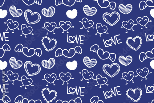 Blue background with hearts. Vector pattern with hearts, love theme.